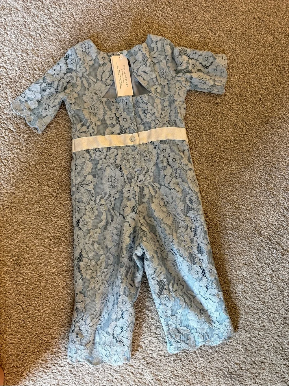 Janie and Jack “The Occassion” Light Blue Lace Jumpsuit with Ivory Waist Bow